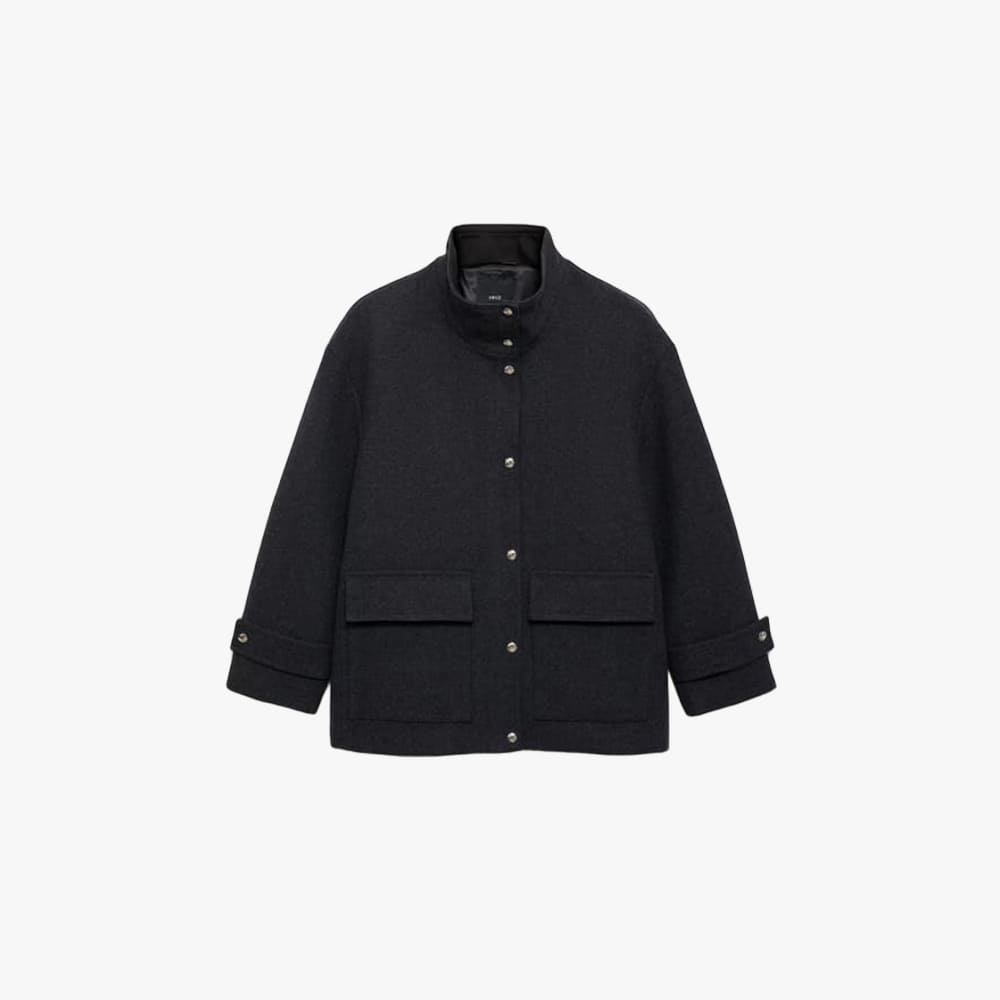 High neck midi wool coat